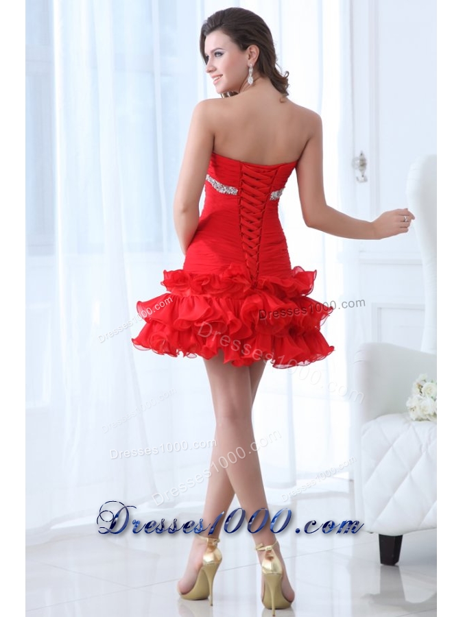 Short Sweetheart Prom Mini Dress with Ruching Bodice and Ruffles