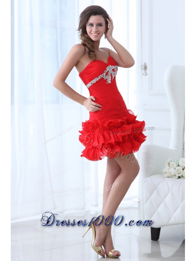Short Sweetheart Prom Mini Dress with Ruching Bodice and Ruffles