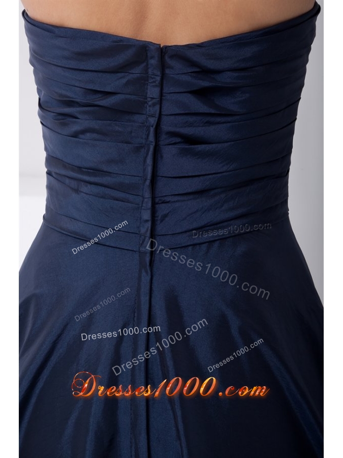 Navy Blue Sweetheart Prom Mother Dress with Ruches and Bowknot