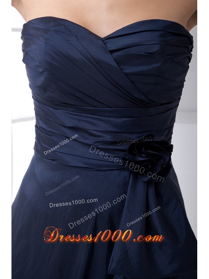 Navy Blue Sweetheart Prom Mother Dress with Ruches and Bowknot