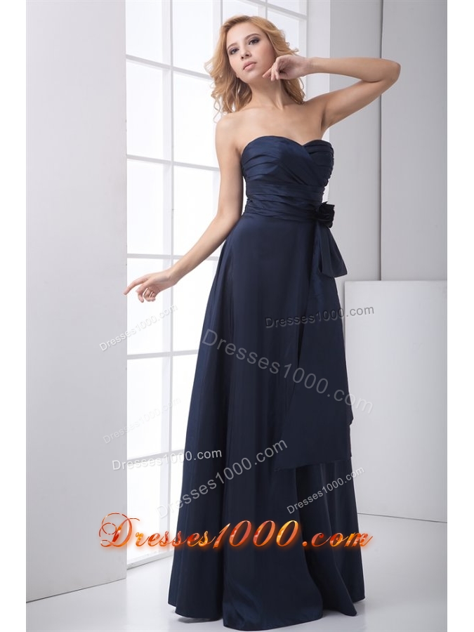 Navy Blue Sweetheart Prom Mother Dress with Ruches and Bowknot