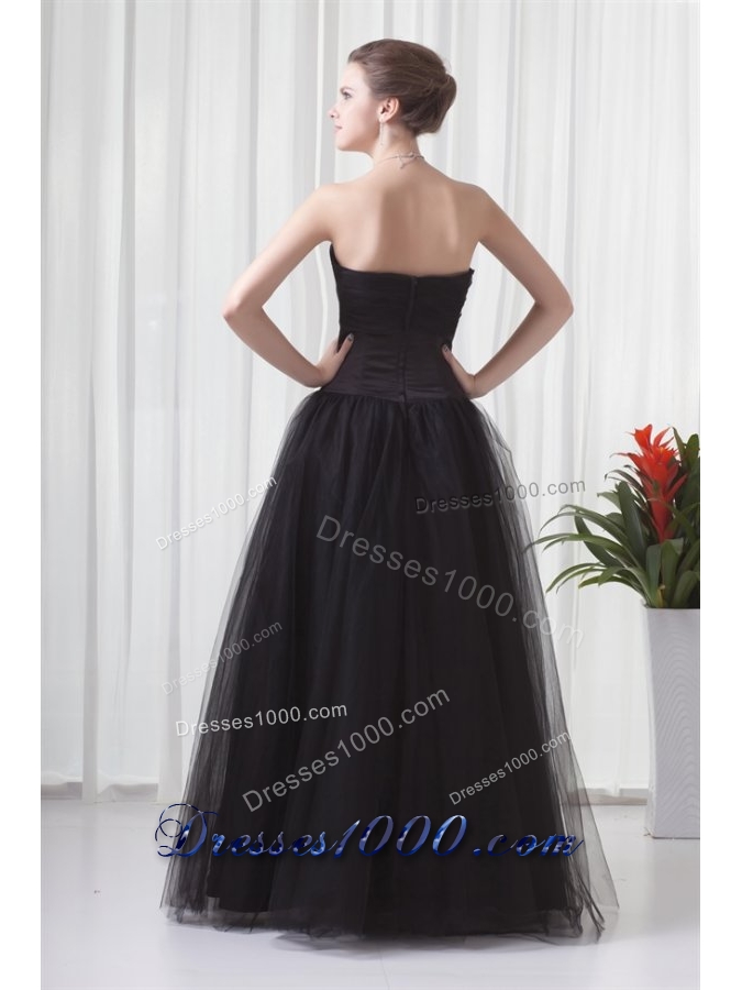 Black Strapless Princess Prom Gown Dress with Tulle Skirt