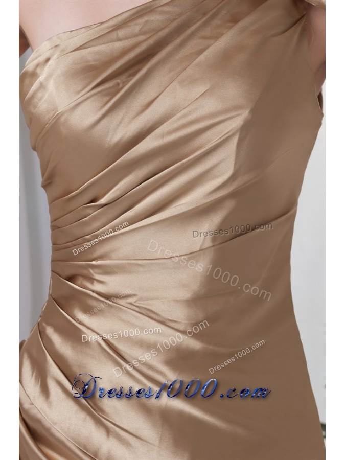 Champagne One Shoulder Prom Dress with Taffeta Hand Made Flowers