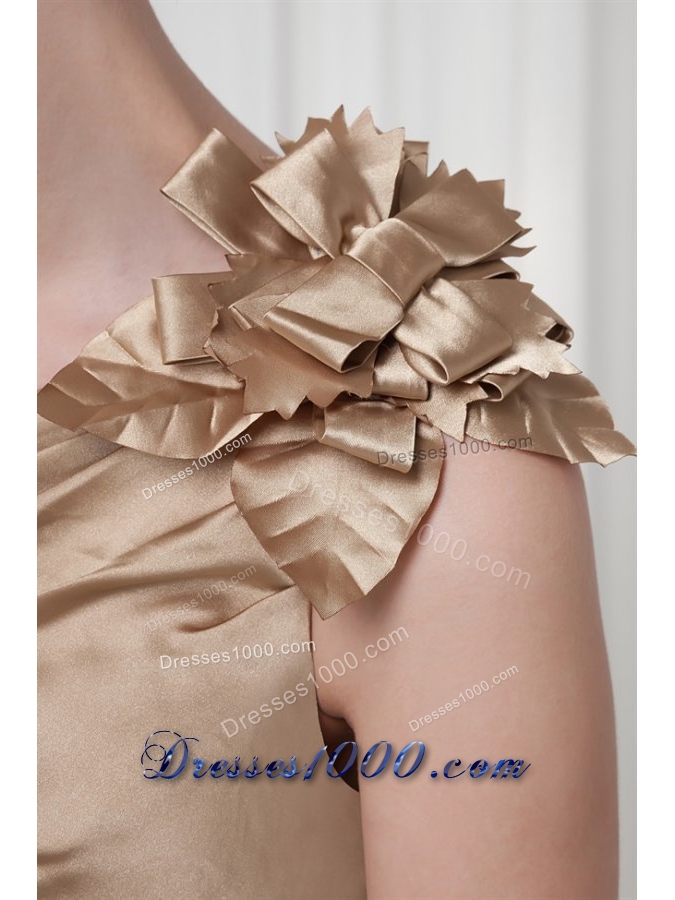 Champagne One Shoulder Prom Dress with Taffeta Hand Made Flowers