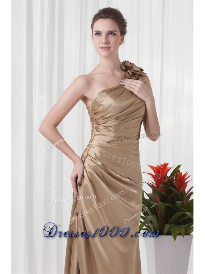 Champagne One Shoulder Prom Dress with Taffeta Hand Made Flowers