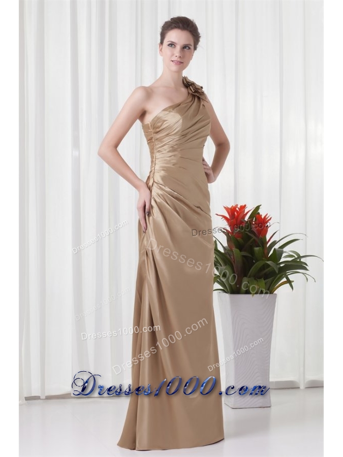 Champagne One Shoulder Prom Dress with Taffeta Hand Made Flowers