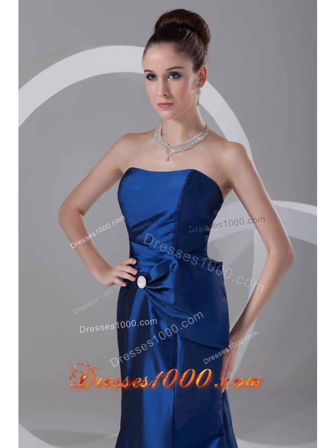 Simple Dark Blue Strapless Mermaid Mother Dress with Bowknot