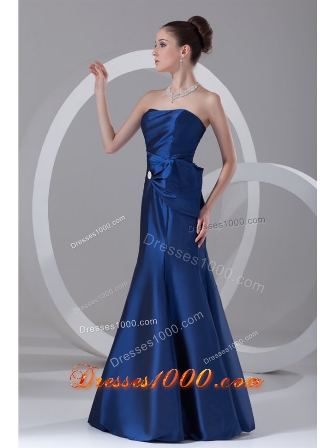 Simple Dark Blue Strapless Mermaid Mother Dress with Bowknot