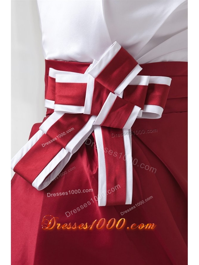 White and Wine Red Short Prom Mother Dress with Flower