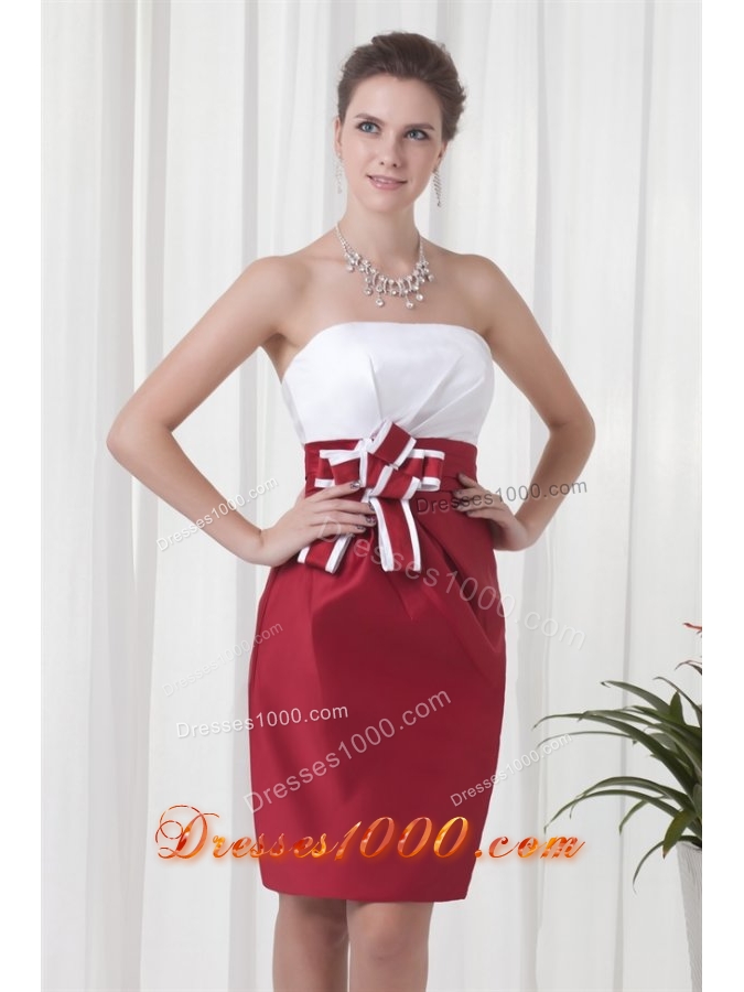 White and Wine Red Short Prom Mother Dress with Flower