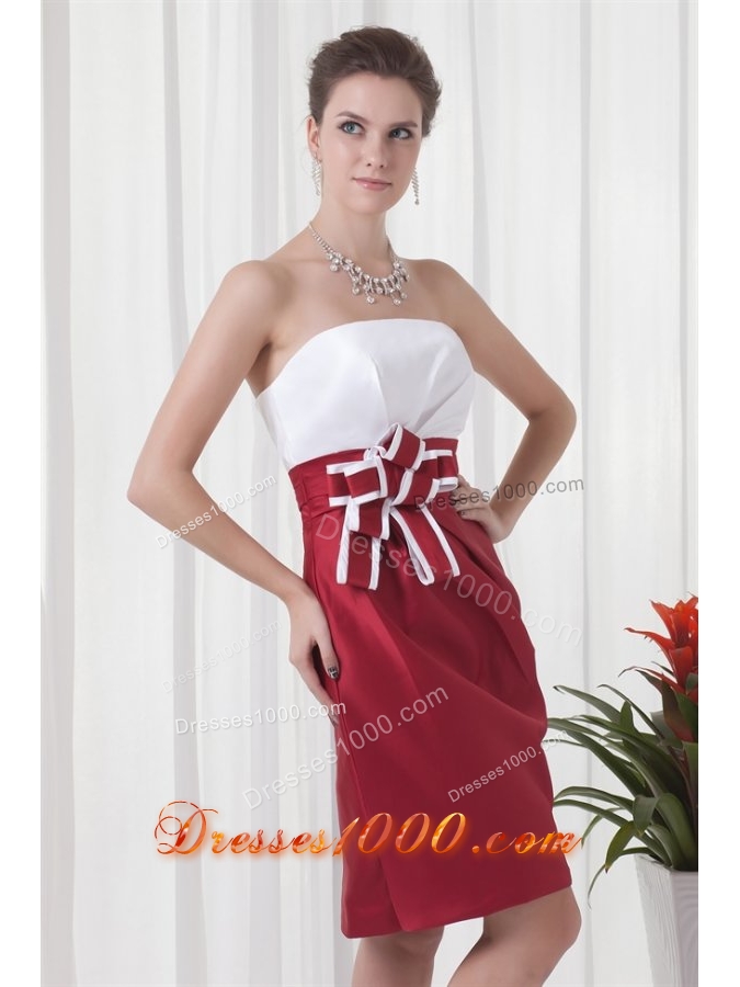 White and Wine Red Short Prom Mother Dress with Flower