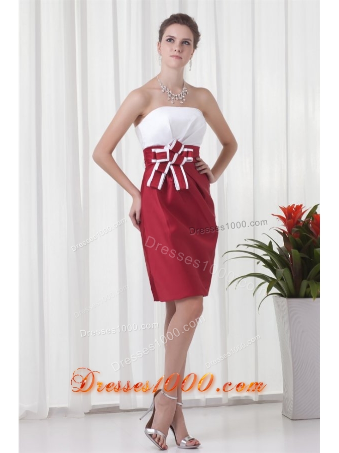White and Wine Red Short Prom Mother Dress with Flower