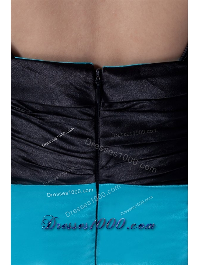 Black and Blue Elastic Woven Satin Prom Dress with Cap Sleeves