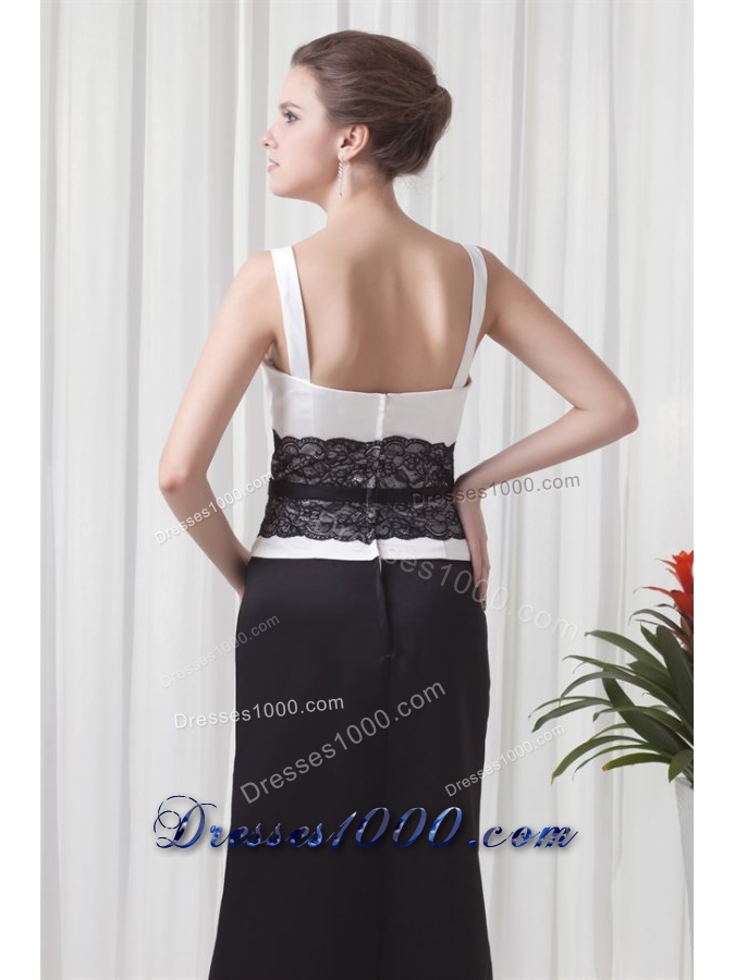 Formal White and Black Prom Mother Dress with Lace and Straps