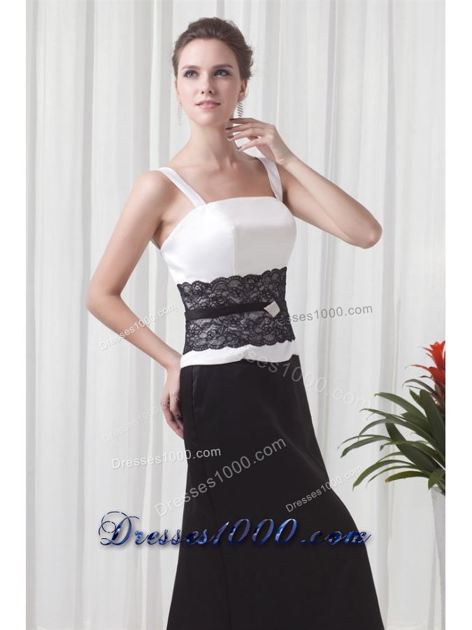 Formal White and Black Prom Mother Dress with Lace and Straps