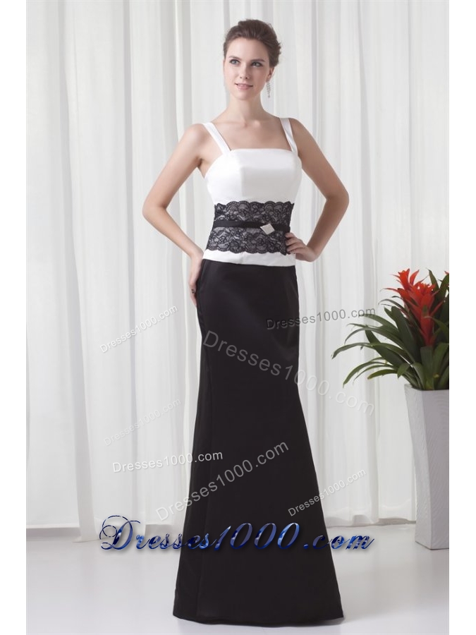 Formal White and Black Prom Mother Dress with Lace and Straps