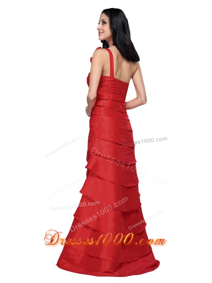 Wine Red Strapless Beading Ruffled Layers Prom Dress with Flower