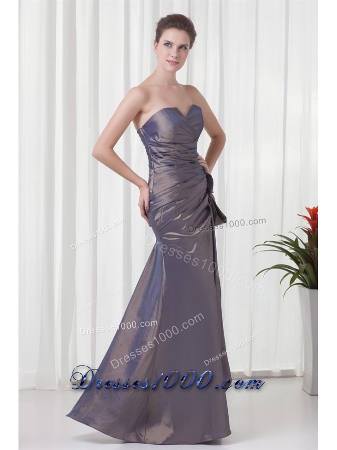 Formal Sweetheart Grey Prom Dress with Ruches and Flowers