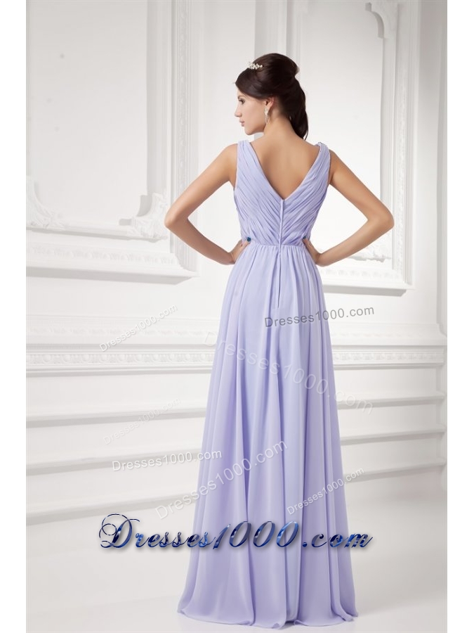 Elegant Lavender Beading Prom Dress with Ruches and Beading