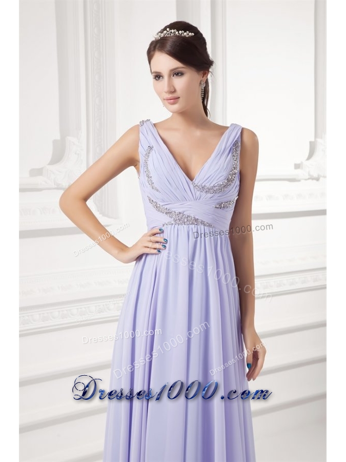 Elegant Lavender Beading Prom Dress with Ruches and Beading