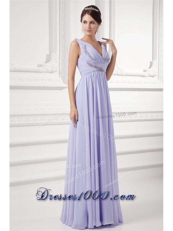 Elegant Lavender Beading Prom Dress with Ruches and Beading