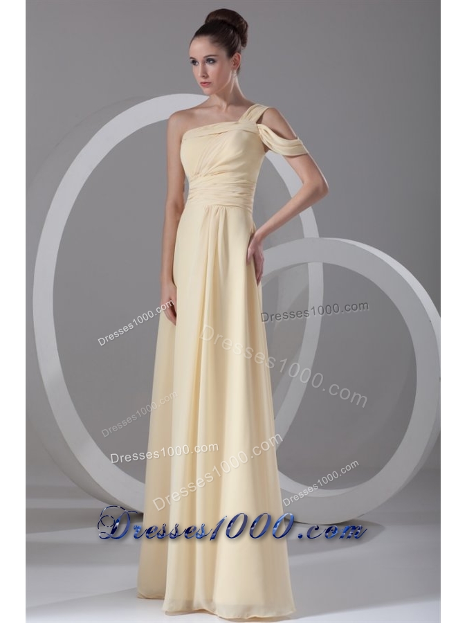 Light Yellow One Shoulder Chiffon Prom Dress with Beading
