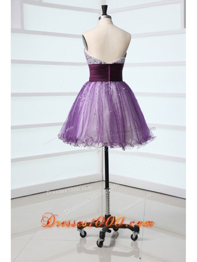 Purple Princess Strapless Beading Decorate Prom Dress with Sash
