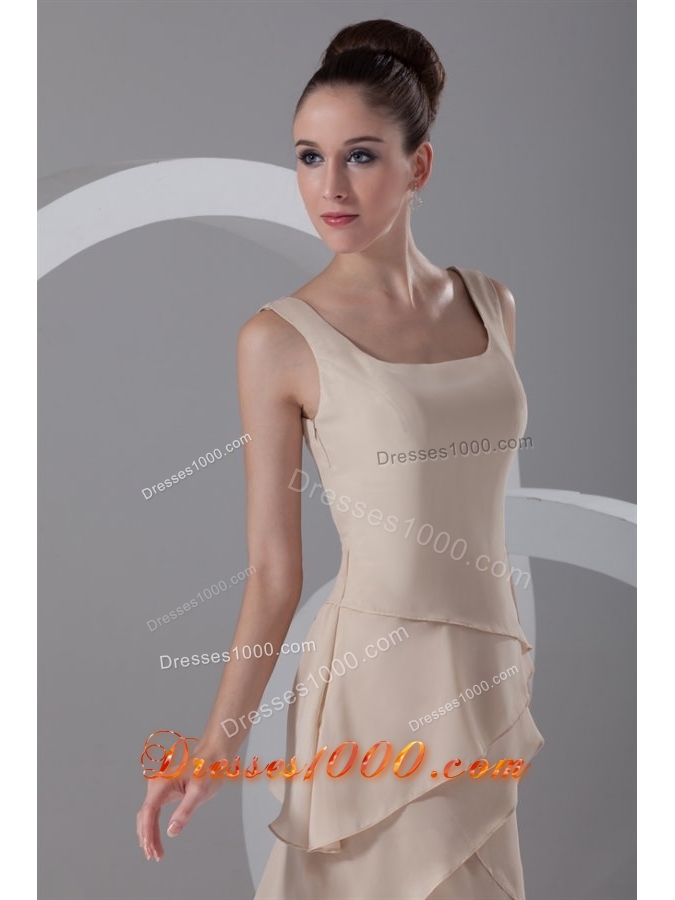 Champagne Square Chiffon Ruffles Prom Dress with Side Zipper