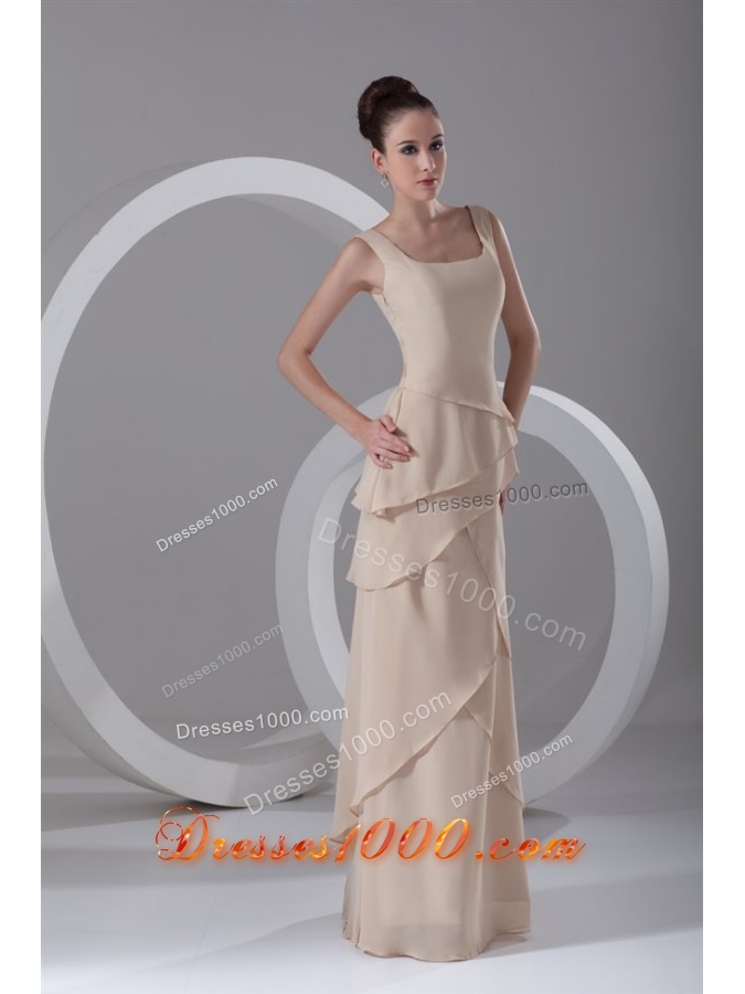 Champagne Square Chiffon Ruffles Prom Dress with Side Zipper