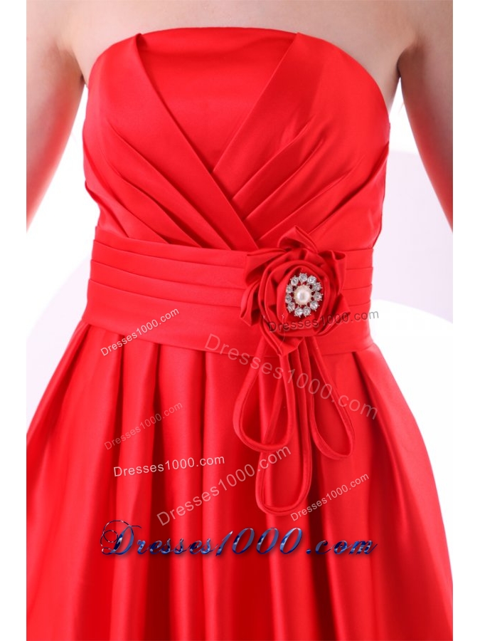 Simple Strapless Mini-length Red Prom Dress with Ruching