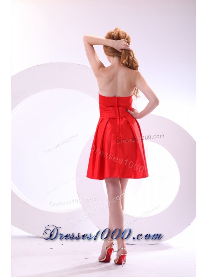 Simple Strapless Mini-length Red Prom Dress with Ruching