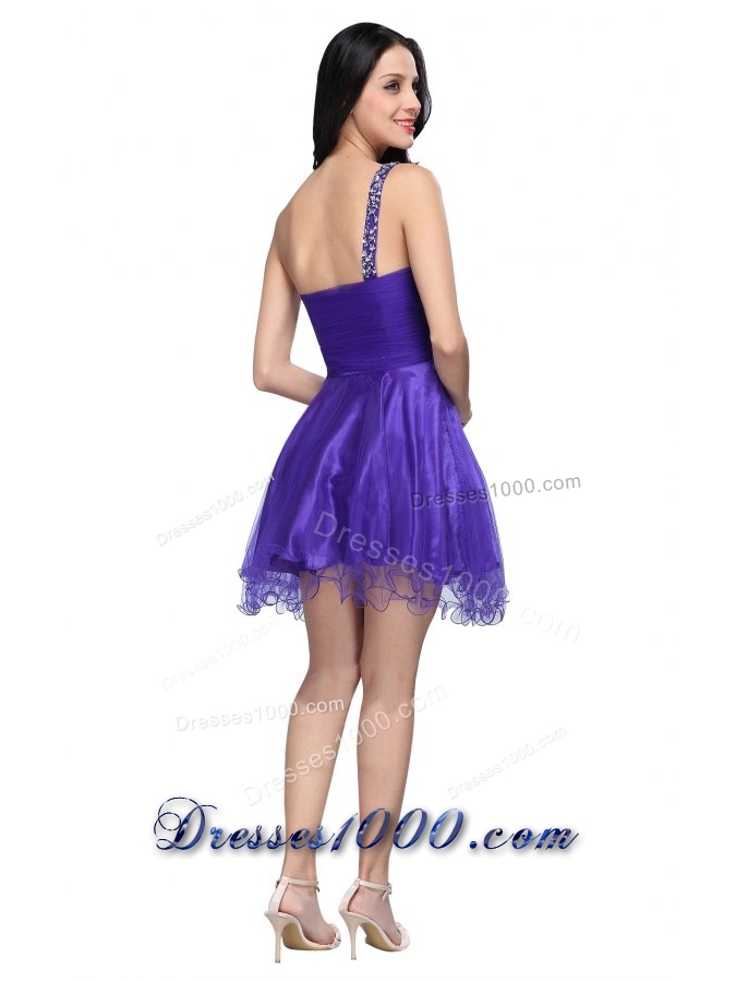 Most Sexy Purple One Shoulder Beading Tulle Prom Cocktail Dress