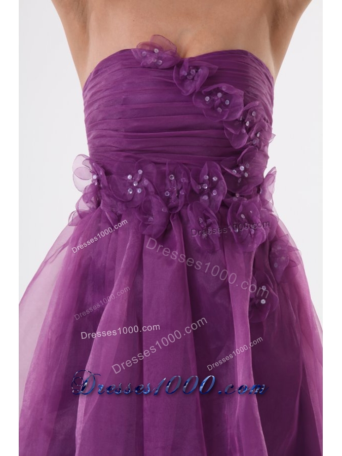 Lovely Purple Strapless Appliques Organza Knee-length Prom Dress