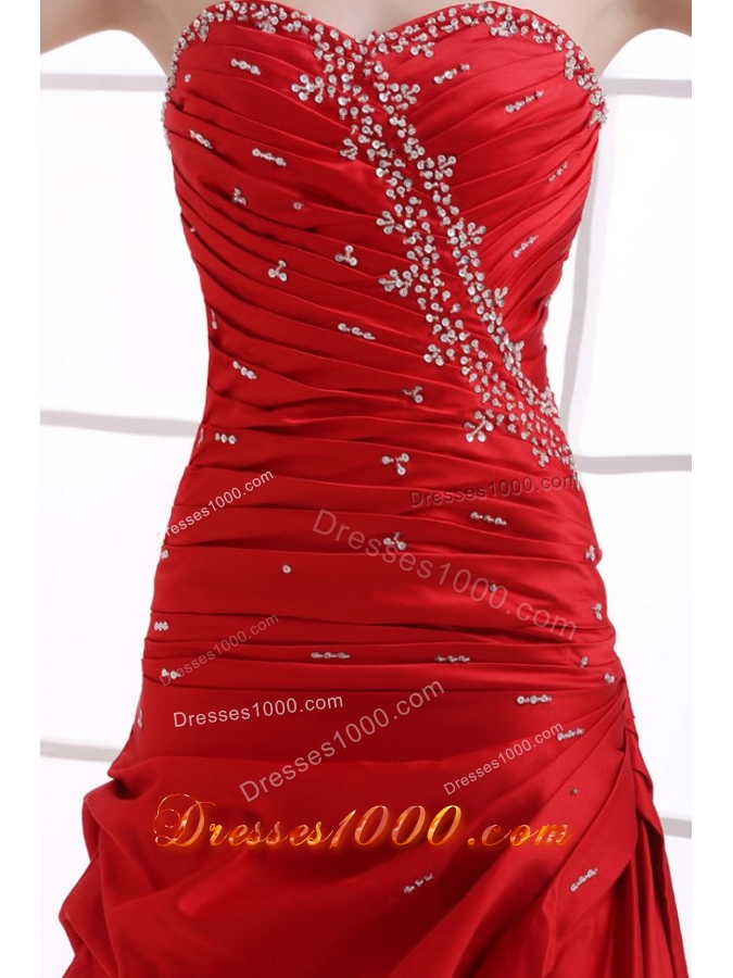 Red Sweetheart Beading and Pick-ups Ruching Prom Dress