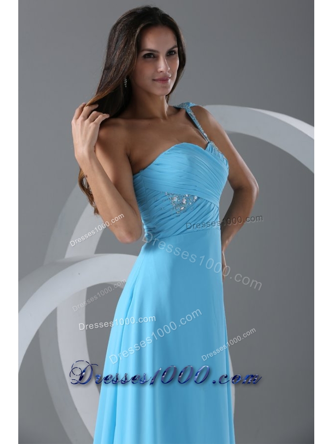 Wonderful Aqua Blue Empire One Shoulder Prom Dress with Beading