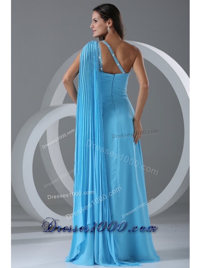 Wonderful Aqua Blue Empire One Shoulder Prom Dress with Beading