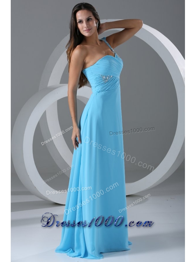 Wonderful Aqua Blue Empire One Shoulder Prom Dress with Beading