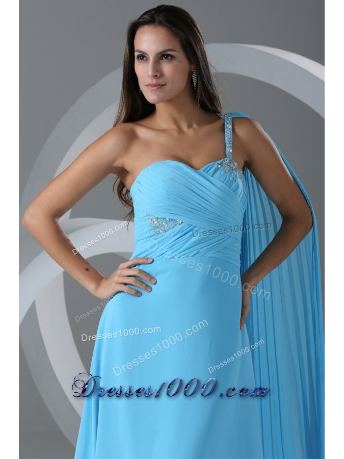 Wonderful Aqua Blue Empire One Shoulder Prom Dress with Beading