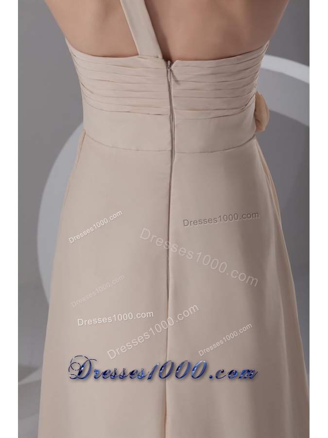 Champagne One Shoulder Chiffon Prom Dress with Hand Flowers