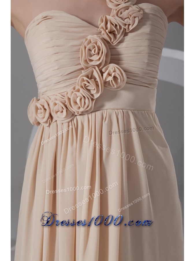 Champagne One Shoulder Chiffon Prom Dress with Hand Flowers