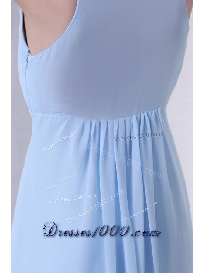 Discount Empire V-neck Light Blue Prom Dress with Ruching