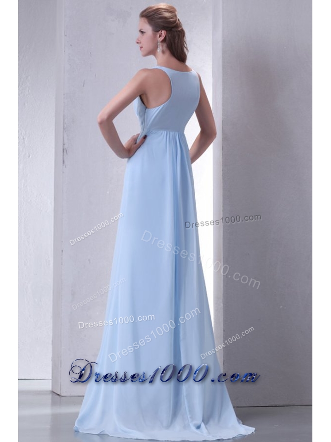Discount Empire V-neck Light Blue Prom Dress with Ruching