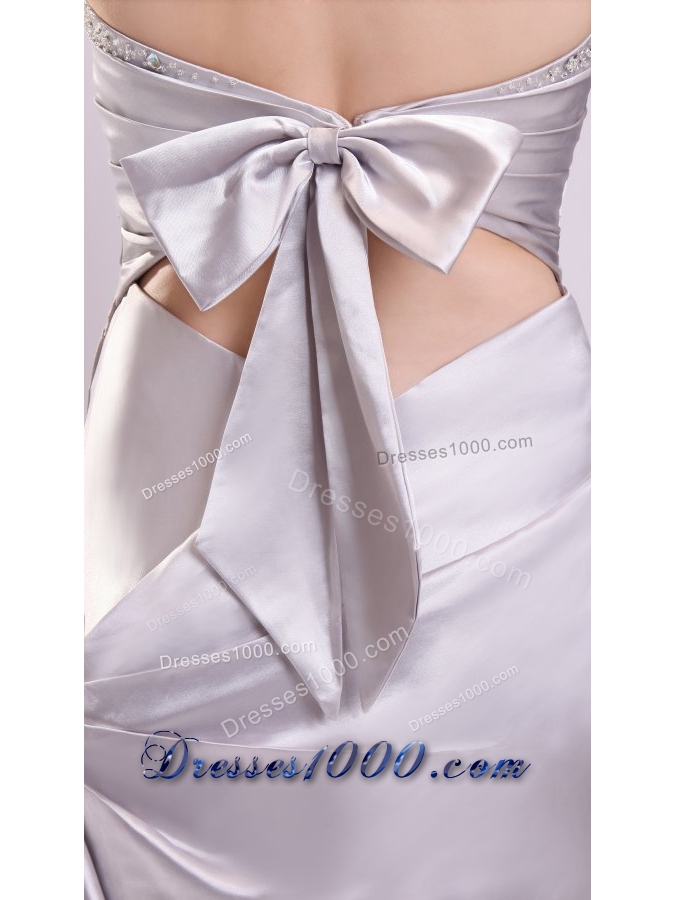 Column Gray Ruching Beading Halter Top Floor-length Prom Dress