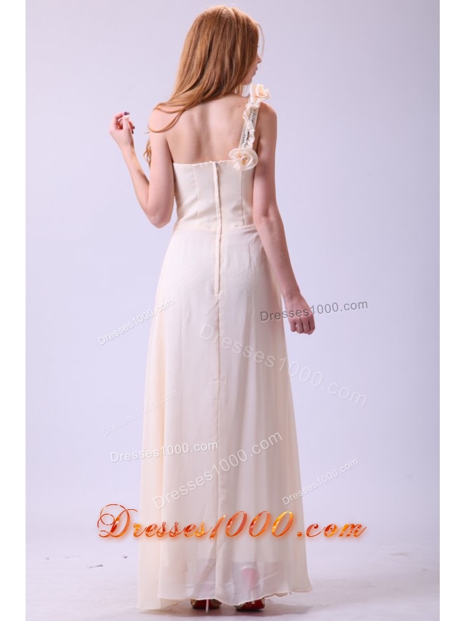 Sweet Champagne One Shoulder Beading Chiffon Prom Gown Dress
