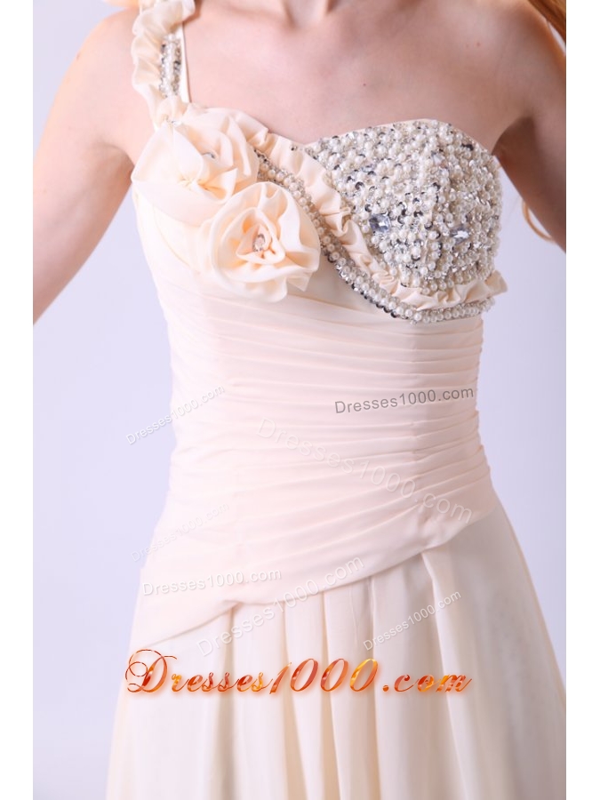 Sweet Champagne One Shoulder Beading Chiffon Prom Gown Dress