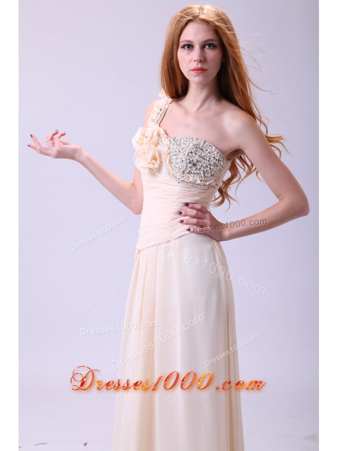 Sweet Champagne One Shoulder Beading Chiffon Prom Gown Dress