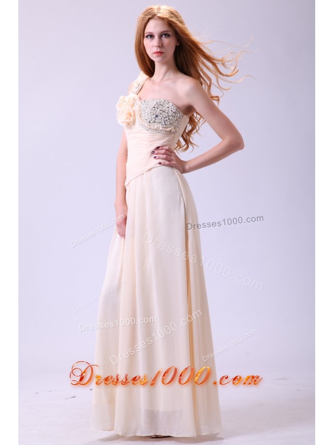 Sweet Champagne One Shoulder Beading Chiffon Prom Gown Dress