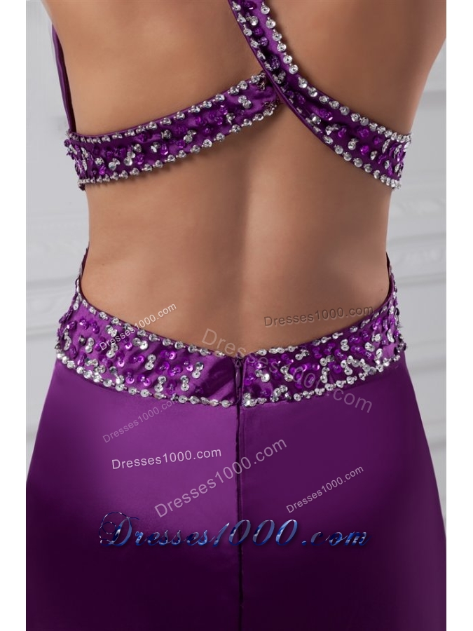 Sexy Purple One Shoulder Elastic Woven Satin Evening Dress