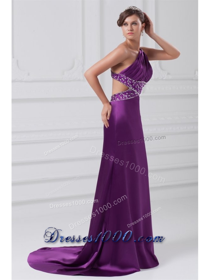 Sexy Purple One Shoulder Elastic Woven Satin Evening Dress
