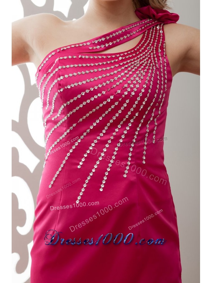 Sexy Hot Pink One Shoulder Mini-length Taffeta Evening Dress